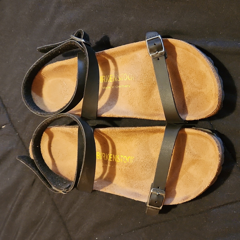 Birkenstock Womens Black Leather Ankle-Strap Sandals